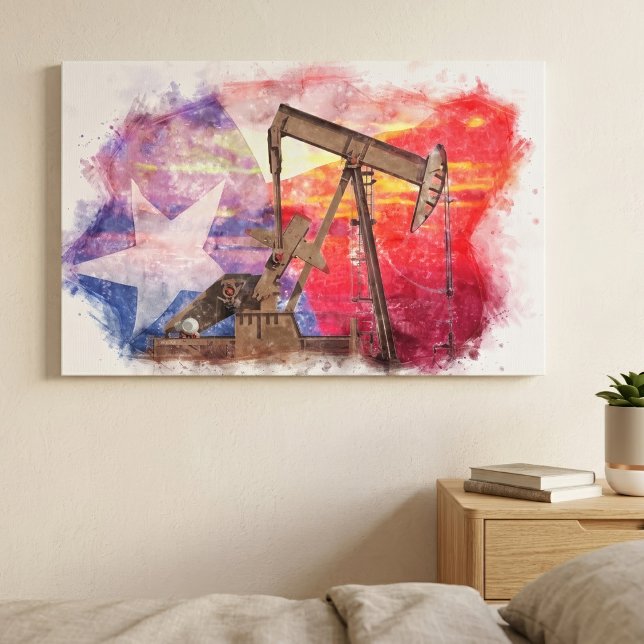 Texas Oljepump: Ensam Stjärna Statens Kulturarv Ko Canvastryck (Texas Oil Pumpjack: Lone Star State Heritage Art. Canvas Print)