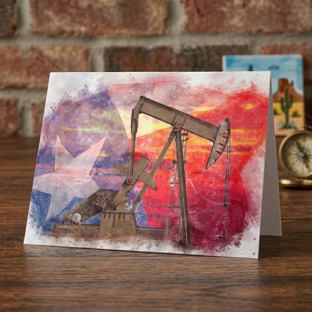 Texas Oljepump: Ensam Stjärna Statens Kulturarv Ko Tack Kort (Texas Oil Pumpjack: Lone Star State Heritage Art. Thank You Card)