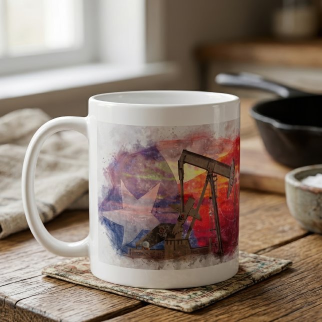 Texas Oljepump: Lone Star State Heritage Art Kaffemugg (Texas Oil Pumpjack: Lone Star State Heritage Art. Coffee Mug)