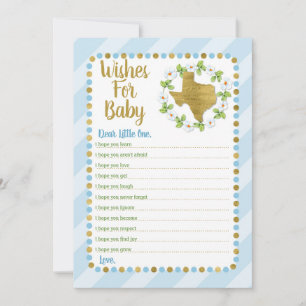 Texas Önskemål for Baby Shower Game Blue Guld Inbjudningar