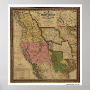 Texas, Oregon & California Karta - 1846 Poster