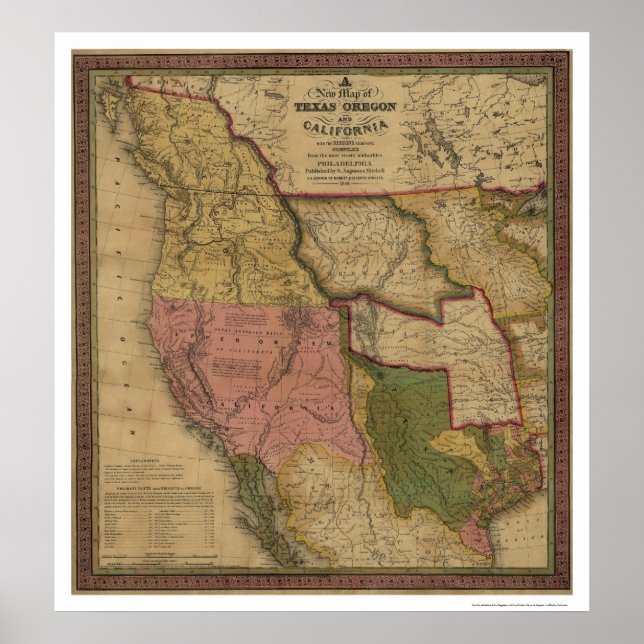 Texas, Oregon & California Karta - 1846 Poster (Framsidan)