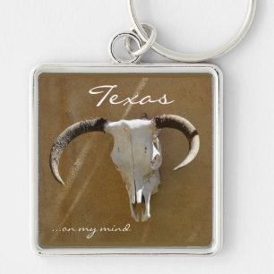 Texas på mitt varar besvärad/Longhornskallen Fyrkantig Silverfärgad Nyckelring
