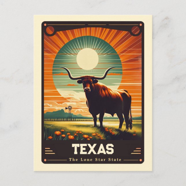 Texas | Patriotisk Vintage Vykort (Framsida)