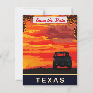 Texas Pickup Truck Solnedgång Bröllopsinbjudan Spara Datumet