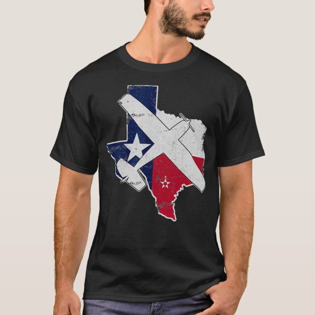 Texas Pilot Statlig flagga C172 Skyhawk-flygplan T Shirt (Framsida)