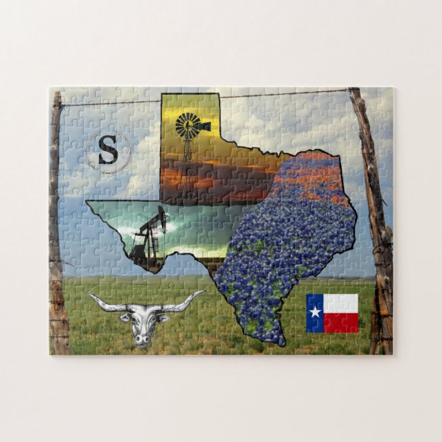 Texas Pride av karta, färgstarka bilder 11 x 14 st Pussel (Horisontell)