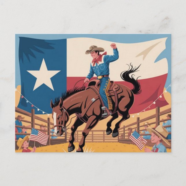 Texas pride cowboykonst rodeo-scen Western Vykort (Framsida)