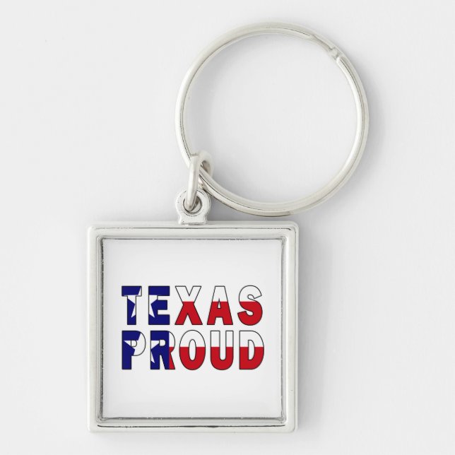 Texas Proud Flagga Fyrkantig Silverfärgad Nyckelring (Framsidan)