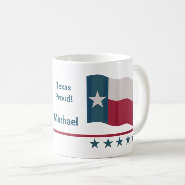 Texas Proud Lone Star Flagga Namn Personlig White Kaffemugg (Framsida höger)