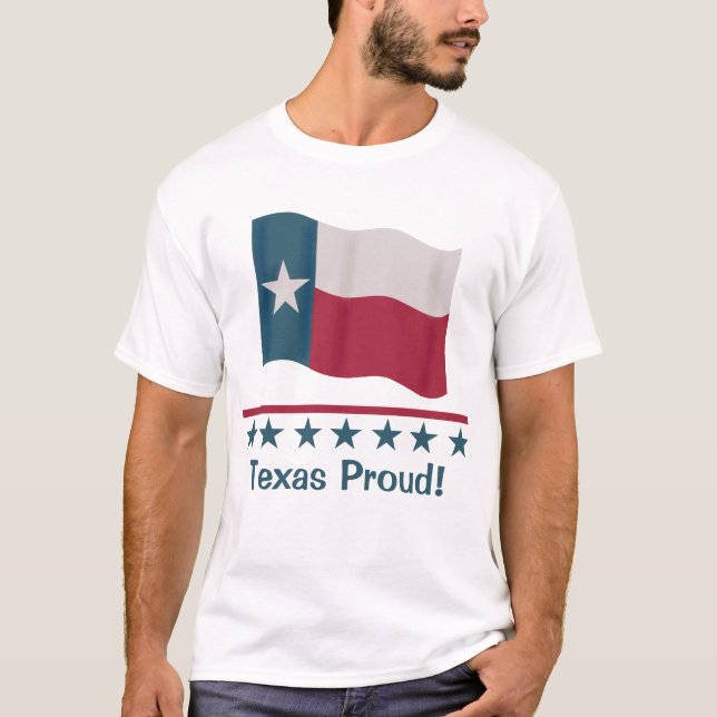 Texas Proud Wave Lone Star Flagga Rött vitt blått T Shirt (Framsida)