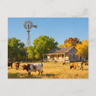 Texas Ranch House och Longhorns på hösten Vykort