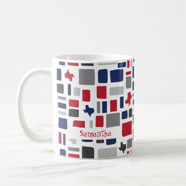 Texas Red & Blue Wonky Squares & Rectangles Kaffemugg (Vänster)
