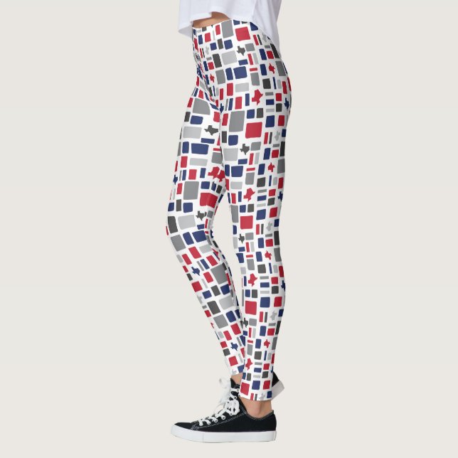 Texas Red & Blue Wonky Squares & Rectangles Leggings (Vänster)