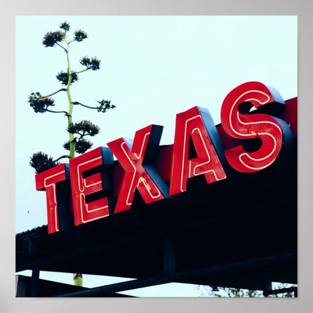 Texas Red Neon Ljus USA Poster (Framsidan)