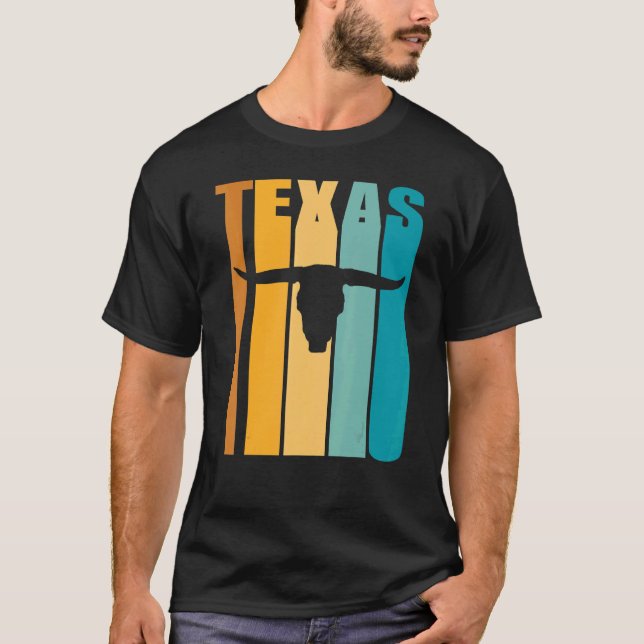 Texas Retro Bild Coola Silhouette Longhorn Cow S T Shirt (Framsida)
