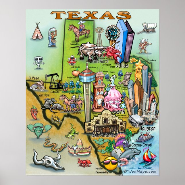 Texas Roligt Karta Poster (Framsidan)