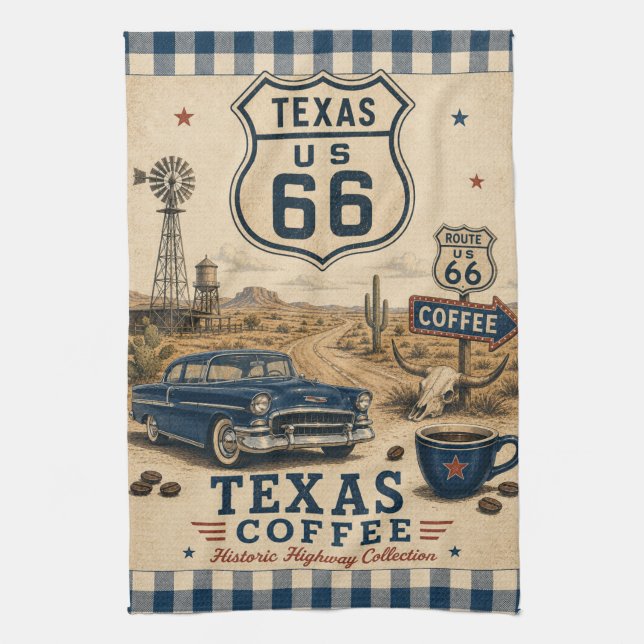 Texas Route 66 Coffee Ranch Americana Kökshandduk (Vertikal)