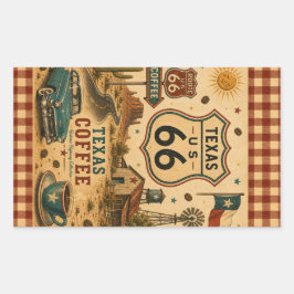 Texas Route 66 Coffee Ranch Morgon Vägside Stämnin Rektangulärt Klistermärke