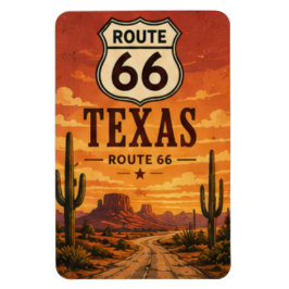 Texas Route 66 Kactus Solnedgång Väggkonst Magnet