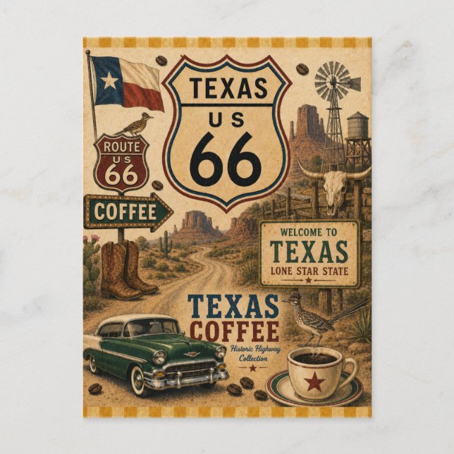 Texas Route 66 Lone Star Holiday Road Helg Vykort (Framsida)
