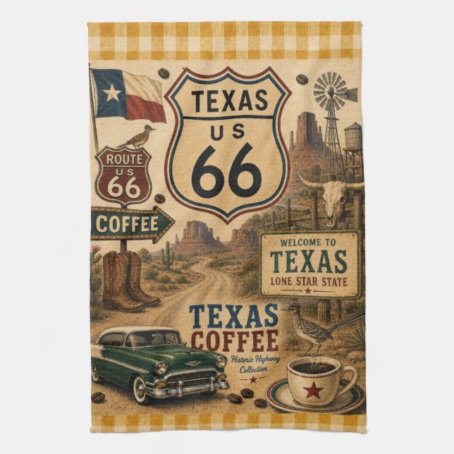 Texas Route 66 Lone Star Kitchen Roadside Kökshandduk (Vertikal)