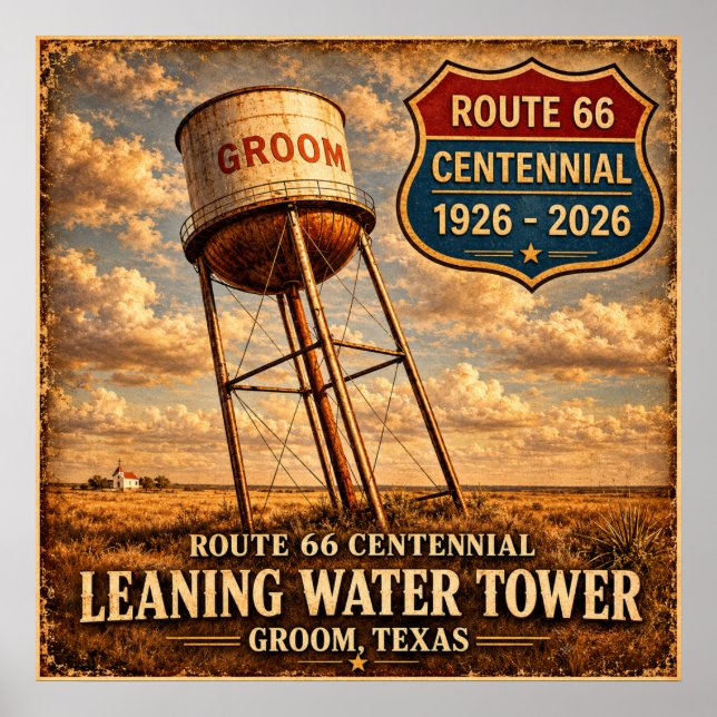 Texas Route 66 Lutande Torn Poster (Framsidan)