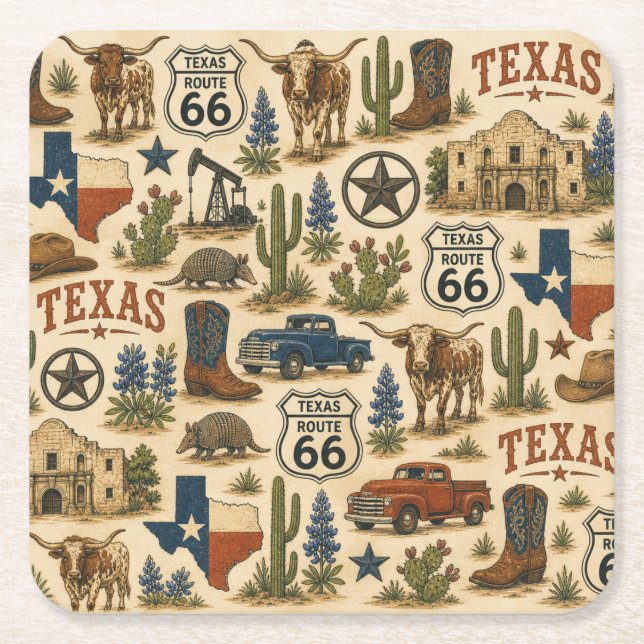 Texas Route 66 Ranch Sips Underlägg Papper Kvadrat (Framsidan)