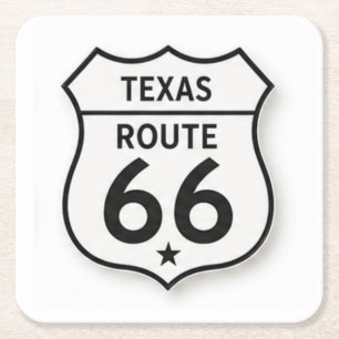 Texas Route 66 Retro Vit Sköld Coaster Underlägg Papper Kvadrat