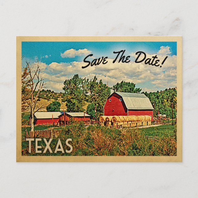 Texas Save Date Farm Barn Rustic Meddelande Vykort (Framsida)
