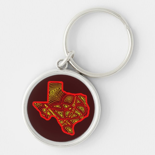 Texas Scribbleprint Rund Silverfärgad Nyckelring (Framsidan)