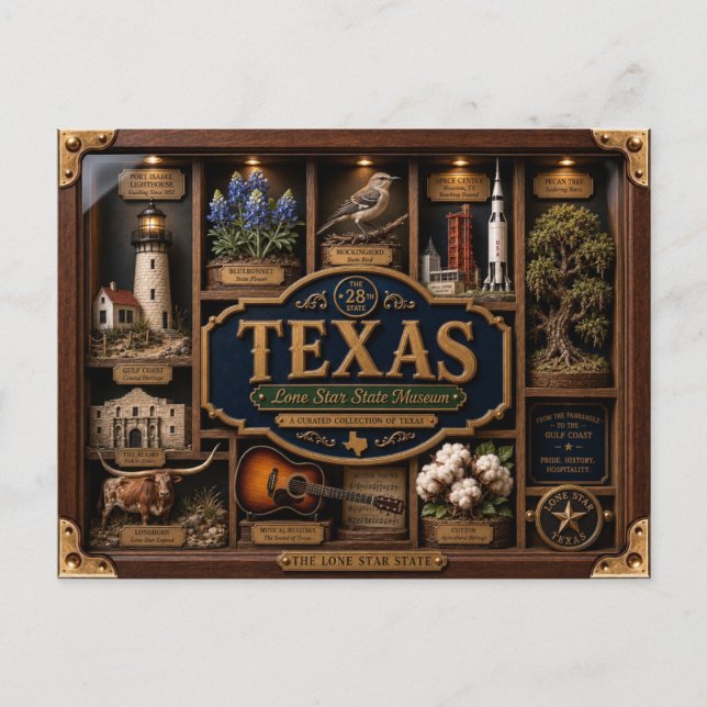 Texas Shadow Box 3D Figurin Delstat Vykort (Framsida)