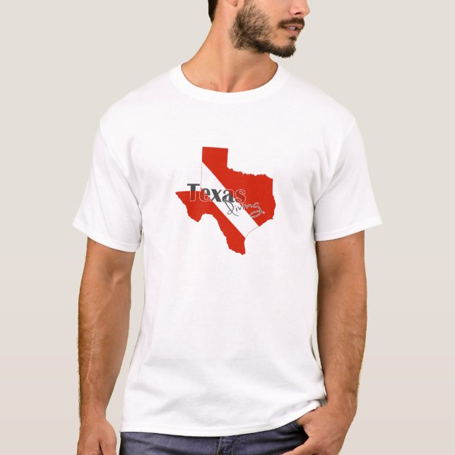 Texas Shaped Diving Flagga Texan Scuba Diver T Shirt (Framsida)