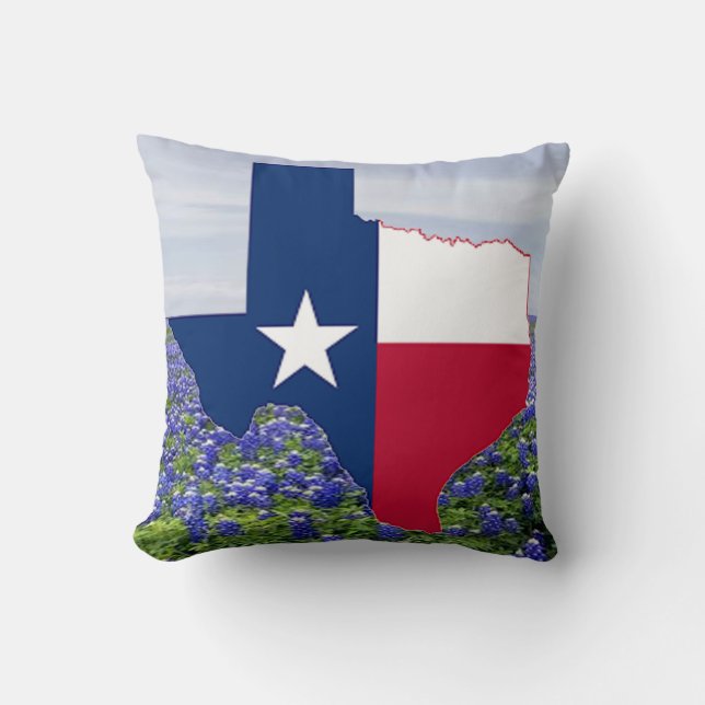 Texas Shapeflagga och Bluebonnets Kudde (Framsida)