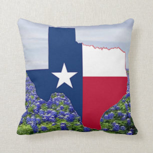 Texas Shapeflagga och Bluebonnets Kudde
