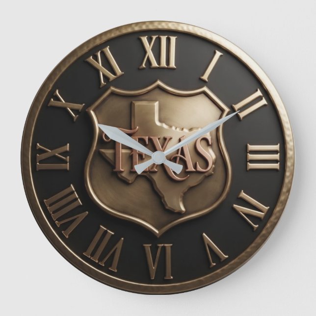 Texas Shield Emblem Metallic Stor Klocka (Framsida)