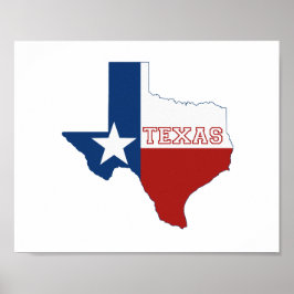 Texas Silhoutte Karta Shaped Statlig flagga Wall P Poster