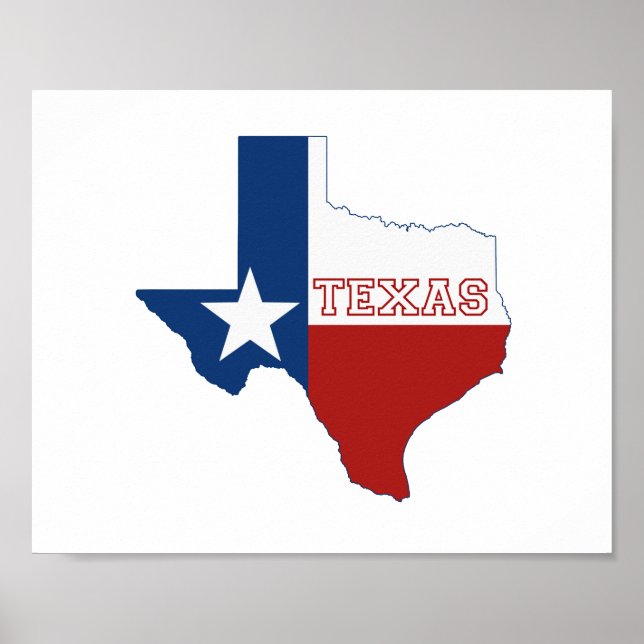 Texas Silhoutte Karta Shaped Statlig flagga Wall P Poster (Framsidan)