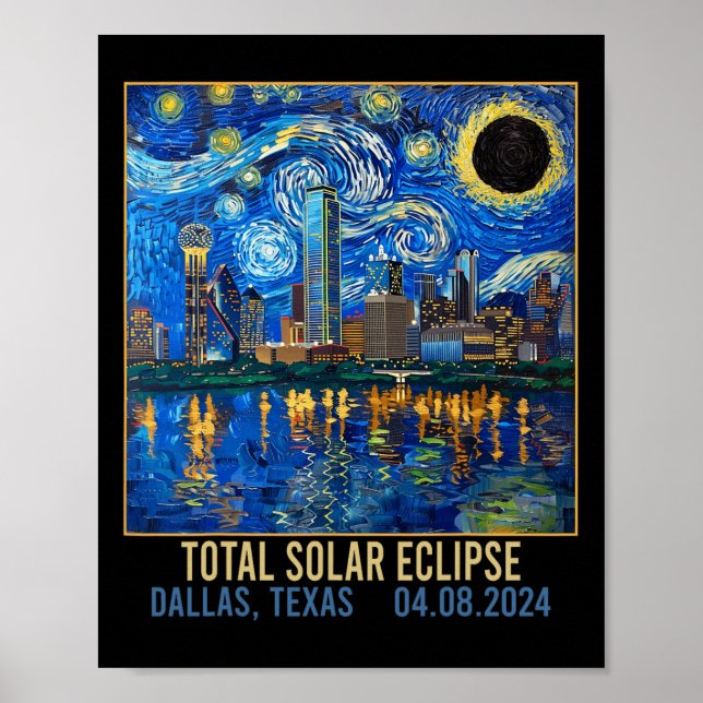 Texas Skyline Artistic Total Solar Eclipse 2024 Poster (Framsidan)