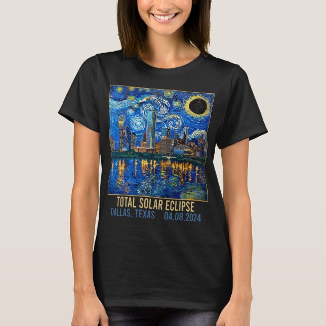 Texas Skyline Artistic Total Solar Eclipse 2024 T Shirt (Framsida)