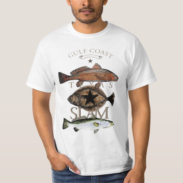 Texas Slam Fishing Red Drum Flounder Trout T-Shirt (Framsida)