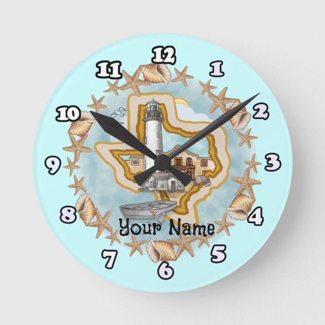 Texas Snäckors Lighthouse Rund Klocka (Framsida)