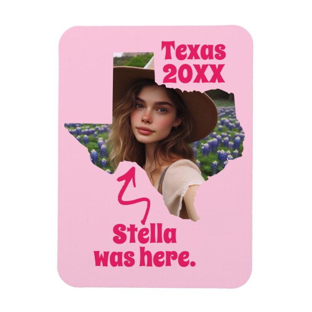 Texas souvenir anpassat namn, foto och år magnet (Vertikal)
