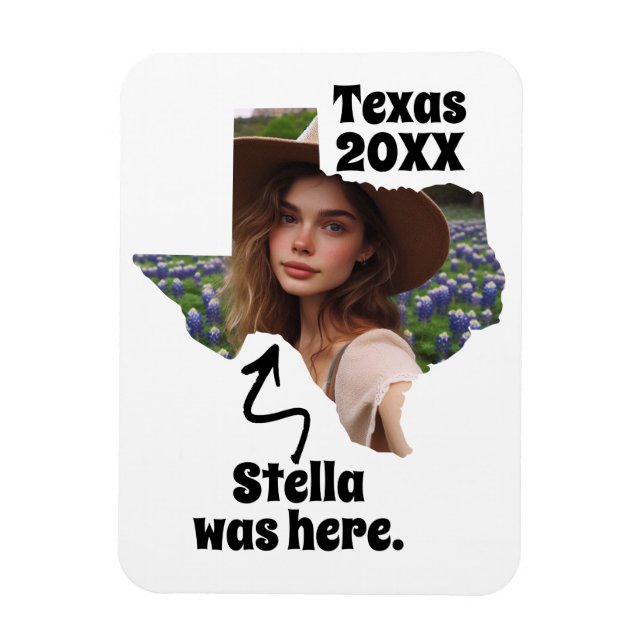 Texas souvenir anpassat namn, foto och år magnet (Vertikal)