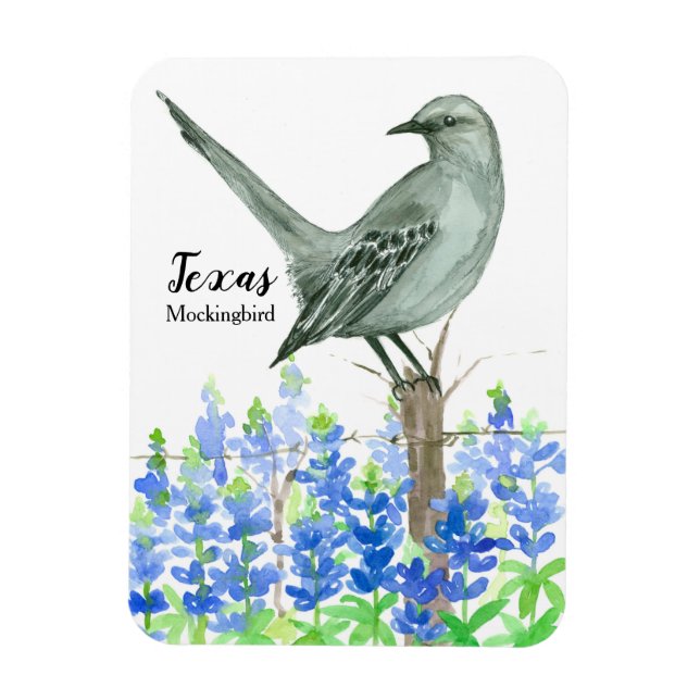 Texas Souvenir Bluebonnets Flowers Mockingbird Magnet (Vertikal)