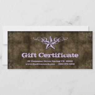 Texas Star Gift Certificate Card Hett Lila Brown