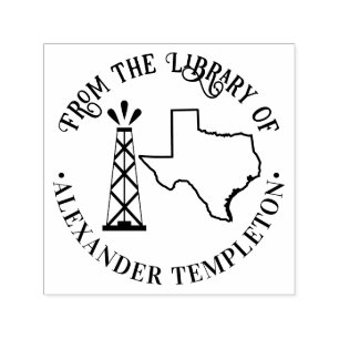 Texas Stat Karta Kontur Oljebrunn Bibliotek Boknam Självfärgande Stämpel