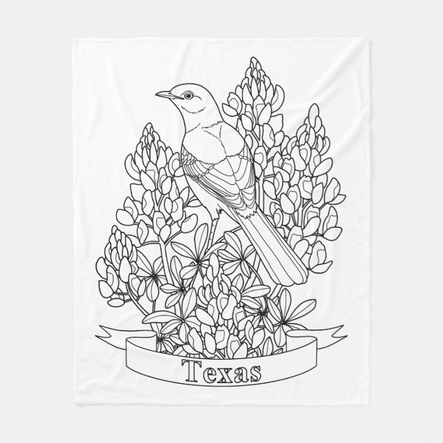 Texas State Bird & Flower Coloring Page Fleecefilt (Framsidan)