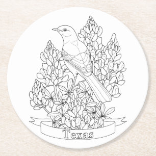 Texas State Bird & Flower Coloring Page Underlägg Papper Rund