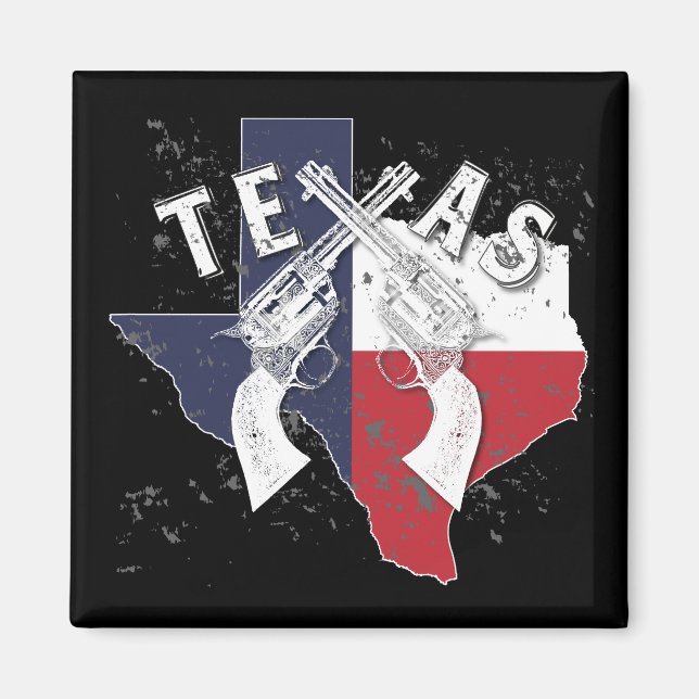 Texas State Crossed Pistols Souvenir Distress Magnet (Framsidan)